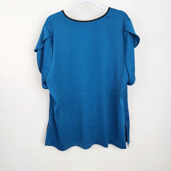 The Limited Beaded Tulip Sleeve Blouse Beaded Neckline Size 1X Mykonos Blue New - Picture 2 of 8